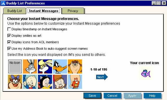 Buddy List Preferences - Instant Messages