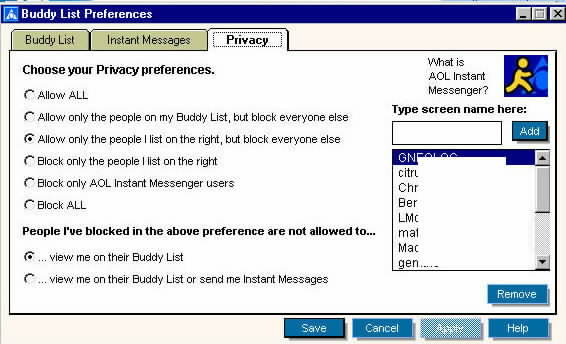 Buddy List Preferences - Privacy