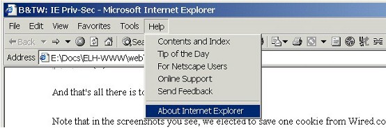 Help >> About Internet Explorer