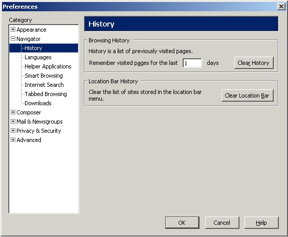 Preferences: Navigator: History