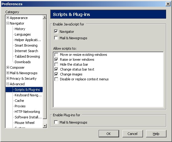 Preferences: Advanced: Scripts & Plug-ins (boxes unchecked)