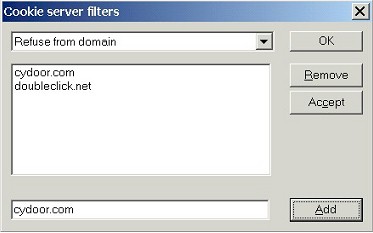 Cookie server filters (sites)