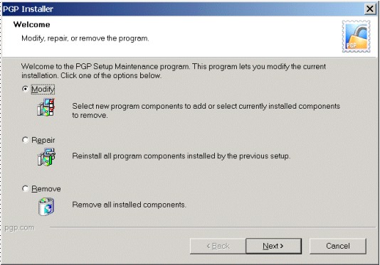 PGP Installer (Modify, Repair, Remove)