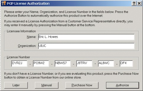 PGP License Authorization - fill in license info