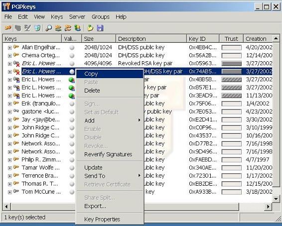 PGPkeys: Copy