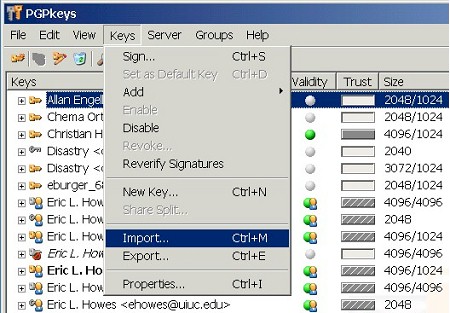 PGPkeys: Keys >> Import...