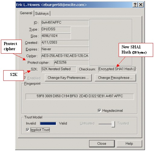 PGP 6.5.8ckt build 09 Secret Key Properties