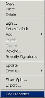PGPkeys (context menu): Key Properties