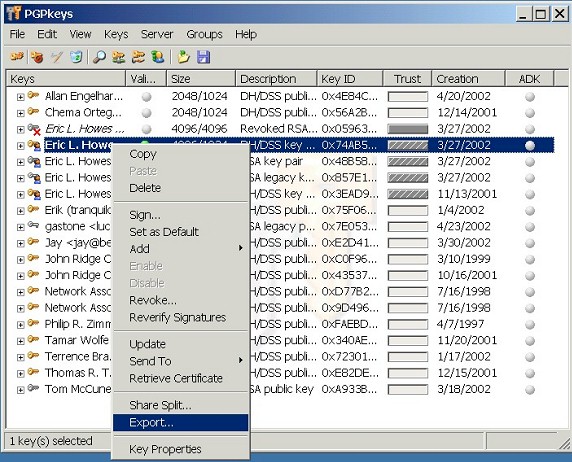 PGPkeys: Export...